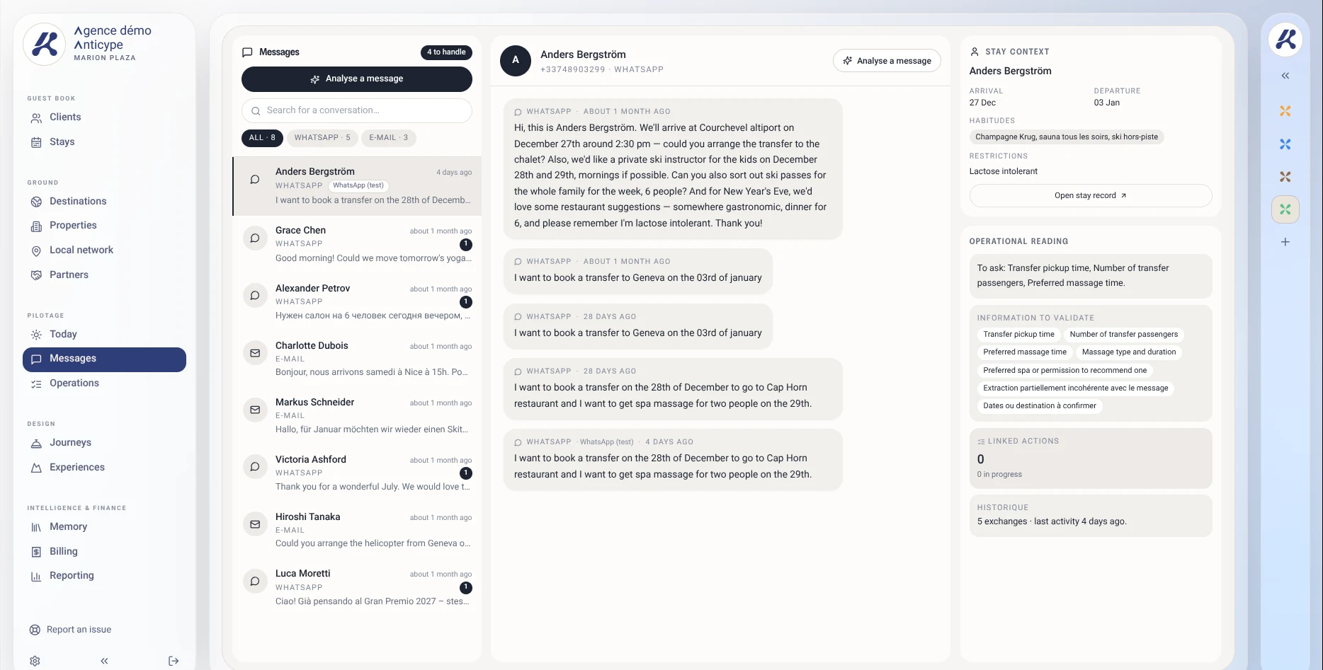Page réelle Anticype · Messages · données de démonstration